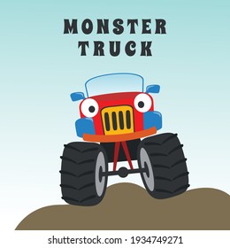 Vector illustration of monster truck with cartoon style. Can be used for t-shirt print, kids wear fashion design, invitation card. fabric, textile, nursery wallpaper, poster and other decoration.