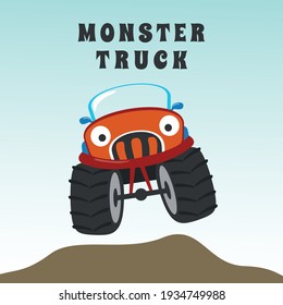 Vector illustration of monster truck with cartoon style. Can be used for t-shirt print, kids wear fashion design, invitation card. fabric, textile, nursery wallpaper, poster and other decoration.