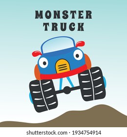 Vector illustration of monster truck with cartoon style. Can be used for t-shirt print, kids wear fashion design, invitation card. fabric, textile, nursery wallpaper, poster and other decoration.