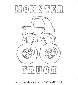 Vector illustration of monster truck with cartoon style. Cartoon isolated vector illustration, Creative vector Childish design for kids activity colouring book or page.