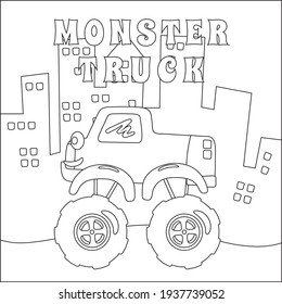Vector illustration of monster truck with cartoon style. Cartoon isolated vector illustration, Creative vector Childish design for kids activity colouring book or page.
