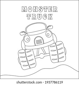 Vector illustration of monster truck with cartoon style. Cartoon isolated vector illustration, Creative vector Childish design for kids activity colouring book or page.