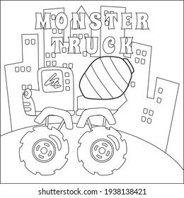 Vector illustration of monster truck with cartoon style. Cartoon isolated vector illustration, Creative vector Childish design for kids activity colouring book or page.