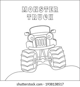 Vector illustration of monster truck with cartoon style. Cartoon isolated vector illustration, Creative vector Childish design for kids activity colouring book or page.