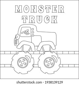 Vector illustration of monster truck with cartoon style. Cartoon isolated vector illustration, Creative vector Childish design for kids activity colouring book or page.