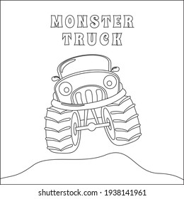 Vector illustration of monster truck with cartoon style. Cartoon isolated vector illustration, Creative vector Childish design for kids activity colouring book or page.