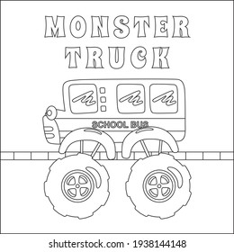 Vector illustration of monster truck with cartoon style. Cartoon isolated vector illustration, Creative vector Childish design for kids activity colouring book or page.
