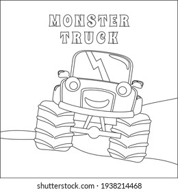 Vector illustration of monster truck with cartoon style. Cartoon isolated vector illustration, Creative vector Childish design for kids activity colouring book or page.