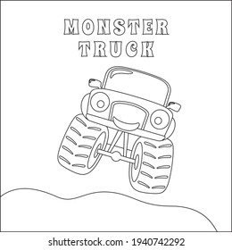 Vector illustration of monster truck with cartoon style. Cartoon isolated vector illustration, Creative vector Childish design for kids activity colouring book or page.