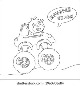 Vector illustration of monster truck with cartoon style. Cartoon isolated vector illustration, Creative vector Childish design for kids activity colouring book or page.