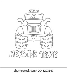 Vector illustration of monster truck with cartoon style. Cartoon isolated vector illustration, Creative vector Childish design for kids activity colouring book or page.