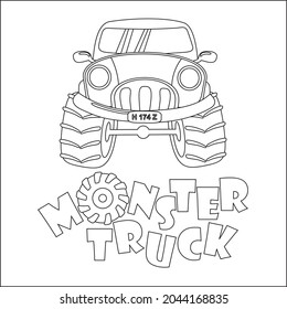 Vector illustration of monster truck with cartoon style. Cartoon isolated vector illustration, Creative vector Childish design for kids activity colouring book or page.