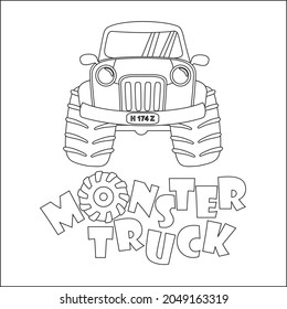 Vector illustration of monster truck with cartoon style. Cartoon isolated vector illustration, Creative vector Childish design for kids activity colouring book or page.