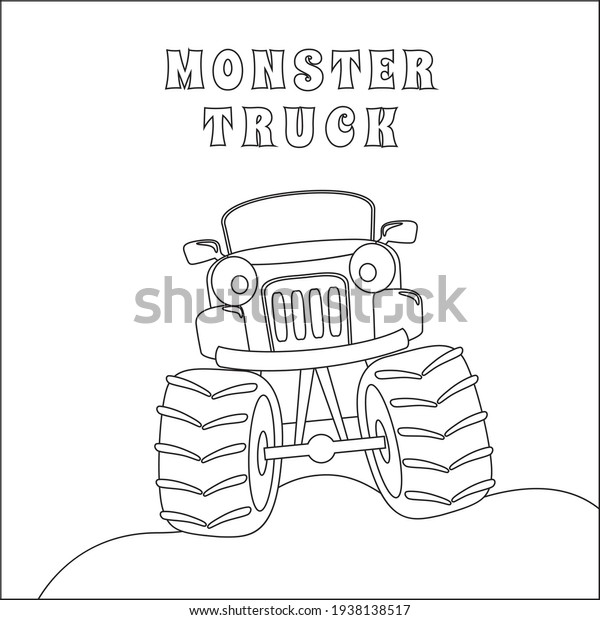 Vector illustration of\
monster truck with cartoon style. Cartoon isolated vector\
illustration, Creative vector Childish design for kids activity\
colouring book or page.