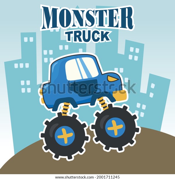 Vector illustration of monster truck with
cartoon style. Can be used for t-shirt print, kids wear fashion
design, invitation card. fabric, textile, nursery wallpaper, poster
and other decoration.