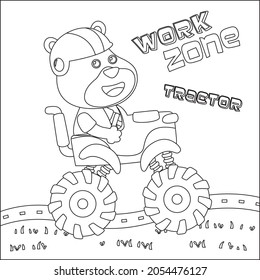 Vector illustration of monster truck with cute animal driver. Cartoon isolated vector illustration, Creative vector Childish design for kids activity colouring book or page.