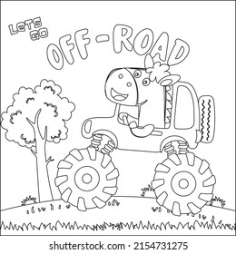 Vector illustration of monster truck with cute animal driver. Cartoon isolated vector illustration, Creative vector Childish design for kids activity colouring book or page.