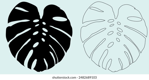 Vektorillustration von Monstera Leaf in Schwarz-Weiß-Silhouette