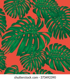 Vector Illustration Of Monstera Leave Seamless Pattern