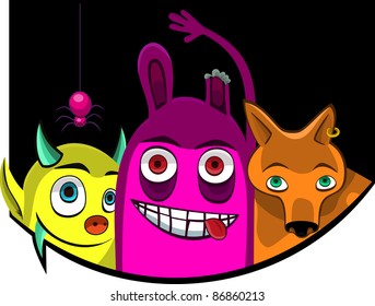 A vector illustration of  monsters. Can be recolored or scaled without problems and quality loss