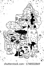 Vector illustration of Monsters and cute alien friendly, cool, cute hand-drawn monsters collection 