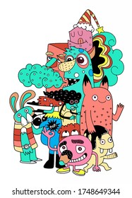 Vector illustration of Monsters and cute alien friendly, cool, cute hand-drawn monsters collection 