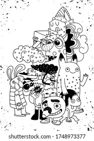 Vector illustration of Monsters and cute alien friendly, cool, cute hand-drawn monsters collection 