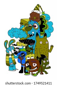 Ilustración vectorial de los monstruos y la adorable colección de monstruos alienígenas, geniales y lindos dibujados a mano 