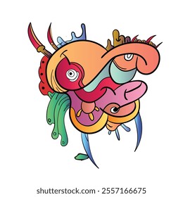 Vector illustration of Monsters and cute alien friendly, cool, cute hand-drawn. Doodle Art.