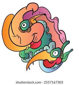 Vector illustration of Monsters and cute alien friendly, cool, cute hand-drawn. Doodle Art.