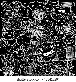 Vector illustration of Monsters and cute alien friendly, cool, cute hand-drawn