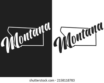 Vector illustration of Montana. Black and white logo of the name of the USA state. Hand-drawn design image of the United States of America. US poster with contour and states borders for print