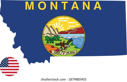 vector illustration of Montana map and flag with American flag