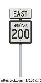 Vector illustration of the Montana State Highway 200 and East road signs on metallic post