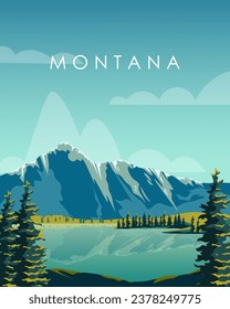 Vector illustration. Montana, USA. Tourist poster. Tourism, travel. Vertical banner, postcard. svg