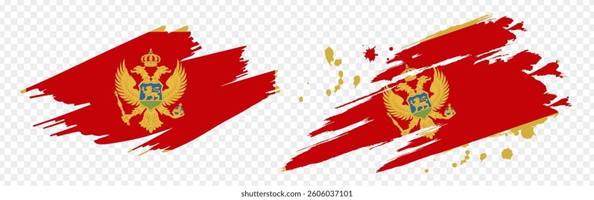 Vector illustration of Montenegro flag in brush stroke effect on transparent background