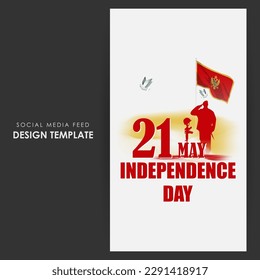 Vector illustration of Montenegro Independence day social media story feed set mockup template
