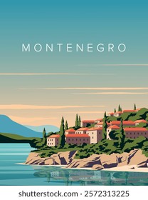 Vector illustration. Montenegro, poster, banner, postcard, cover. Modern design. Tourism, travel.