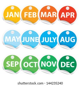 Vector illustration. Month banners and Colorful stickers of month.
