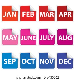 Vector illustration. Month banners and Colorful stickers of month. 