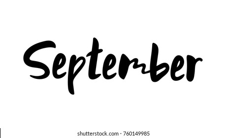 Vector illustration month September. Hand lettering September for the calendar, diary, notes, banner, poster, t-shirts, invitations, postcards. The text background. Calligraphic design.