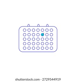Vector illustration of a monthly calendar with circular date markers and one highlighted day with a checkmark. Clean and modern design, perfect for scheduling apps, reminders, productivity tools, or event graphics.
