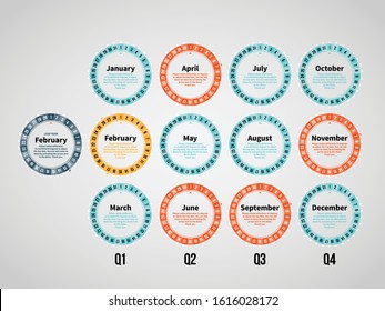Vector illustration of Monthly Wheel Infographic design element.