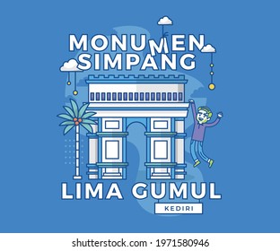 Vector Illustration of Monumen Simpang Lima Gumul Kediri Indonesia Landmark