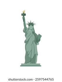 Vector illustration of a monumental statue holding a torch and a tablet, symbolizing freedom.