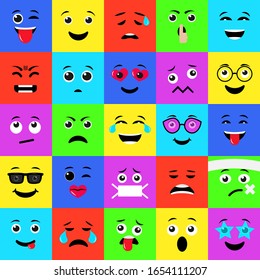 Vector illustration. Mood theme. Set of colored emoticons. Set of icons. Cartoon faces expressing different feelings.