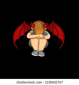 vector illustration of moody devil child graphic for design needs or products such as children's books and others. simple vector illustration.