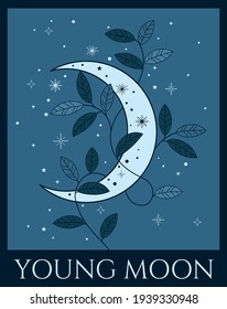 vector illustration of moon in blue colours, dark night color scheme, winter colour palette
