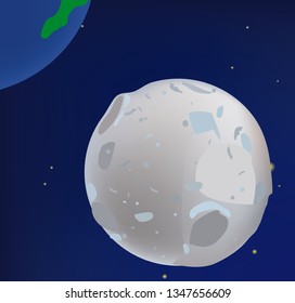 Vector illustration of moon with blue planet earth in background dark universe with stars
