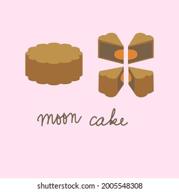 Vector illustration of moon cake in whole piece and slices